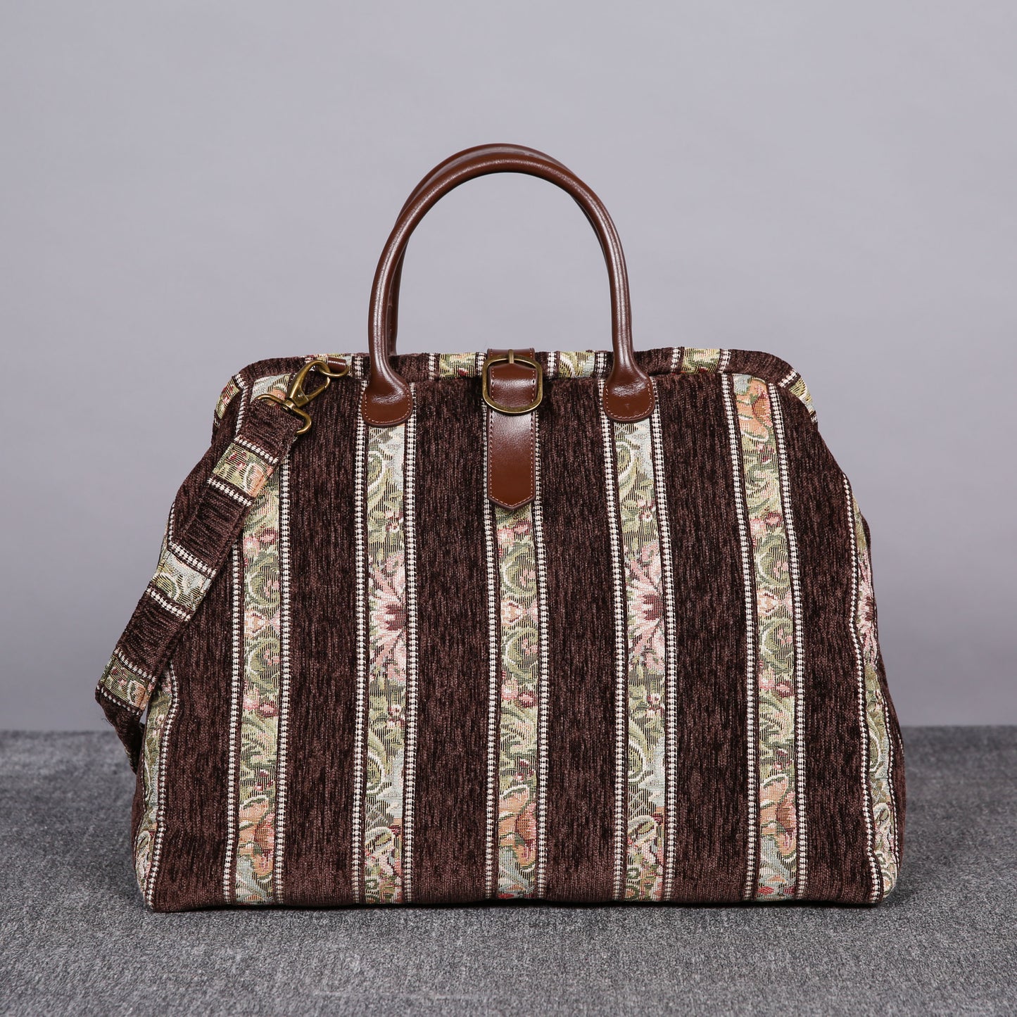 Mary Poppins Carpet Bag Floral Stripes Coffee