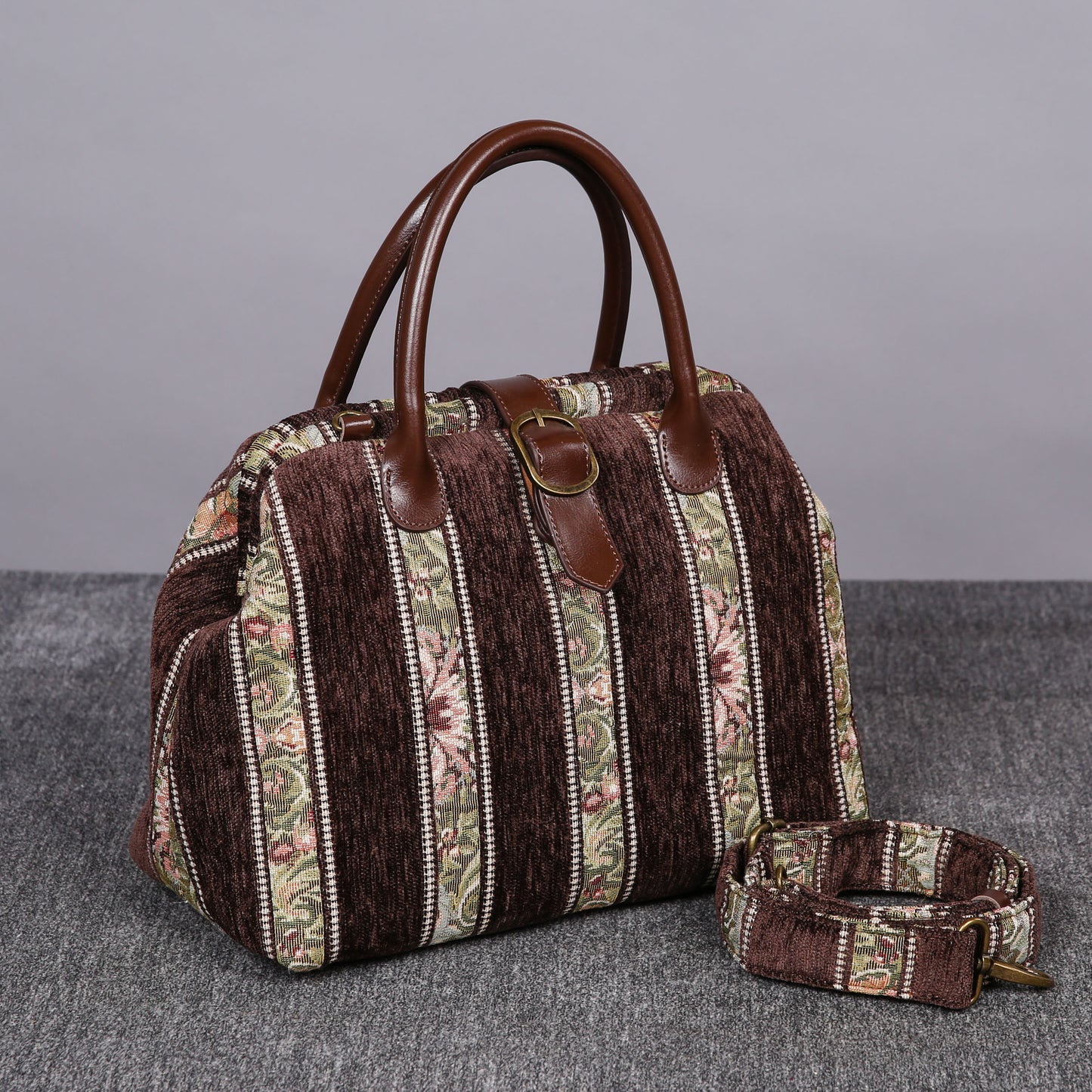 Carpet Purse Floral Stripes Coffee