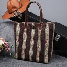 Load image into Gallery viewer, Carpet Tote&lt;br&gt;Floral Stripes Coffee

