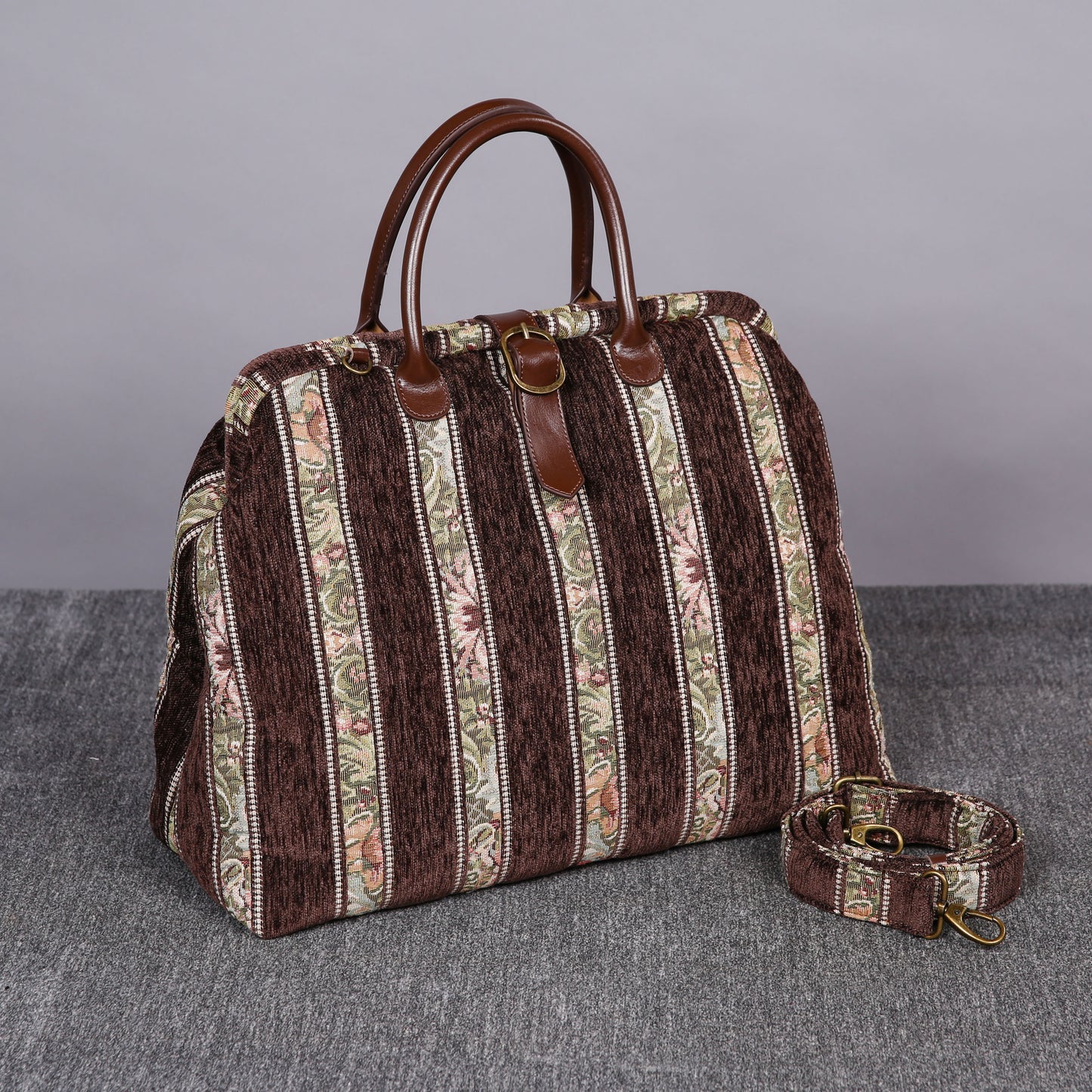 Mary Poppins Carpet Bag Floral Stripes Coffee