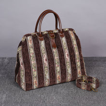 Load image into Gallery viewer, Mary Poppins Carpet Bag&lt;br&gt;Floral Stripes Coffee

