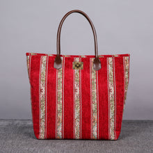 Load image into Gallery viewer, Carpet Tote&lt;br&gt;Floral Stripes Red
