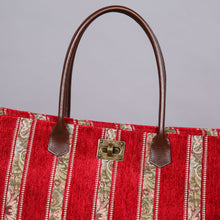 Load image into Gallery viewer, Carpet Tote&lt;br&gt;Floral Stripes Red
