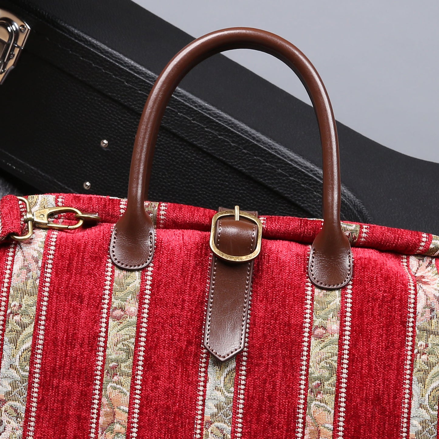 Mary Poppins Carpet Bag Floral Stripes Red