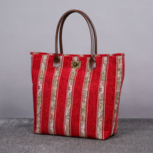 Load image into Gallery viewer, Carpet Tote&lt;br&gt;Floral Stripes Red
