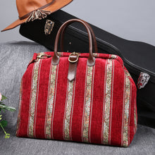 Load image into Gallery viewer, Mary Poppins Carpet Bag&lt;br&gt;Floral Stripes Red
