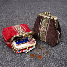 Load image into Gallery viewer, Vintage Carpet Coin Purse Double Kiss Lock&lt;br&gt;Floral Stripes
