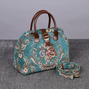 Carpet Purse<br>Victorian Blossom Floral Teal