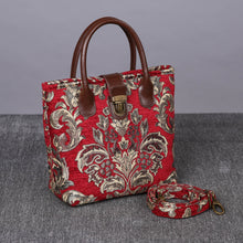 Load image into Gallery viewer, Mini Carpet Tote&lt;br&gt;Victorian Blossom Red/Gold
