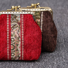 Load image into Gallery viewer, Vintage Carpet Coin Purse Double Kiss Lock&lt;br&gt;Floral Stripes
