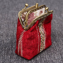 Load image into Gallery viewer, Vintage Carpet Coin Purse Double Kiss Lock&lt;br&gt;Floral Stripes
