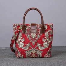 Load image into Gallery viewer, Mini Carpet Tote&lt;br&gt;Victorian Blossom Red/Gold
