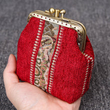 Load image into Gallery viewer, Vintage Carpet Coin Purse Double Kiss Lock&lt;br&gt;Floral Stripes
