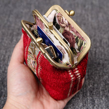Load image into Gallery viewer, Vintage Carpet Coin Purse Double Kiss Lock&lt;br&gt;Floral Stripes

