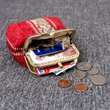 Load image into Gallery viewer, Vintage Carpet Coin Purse Double Kiss Lock&lt;br&gt;Floral Stripes
