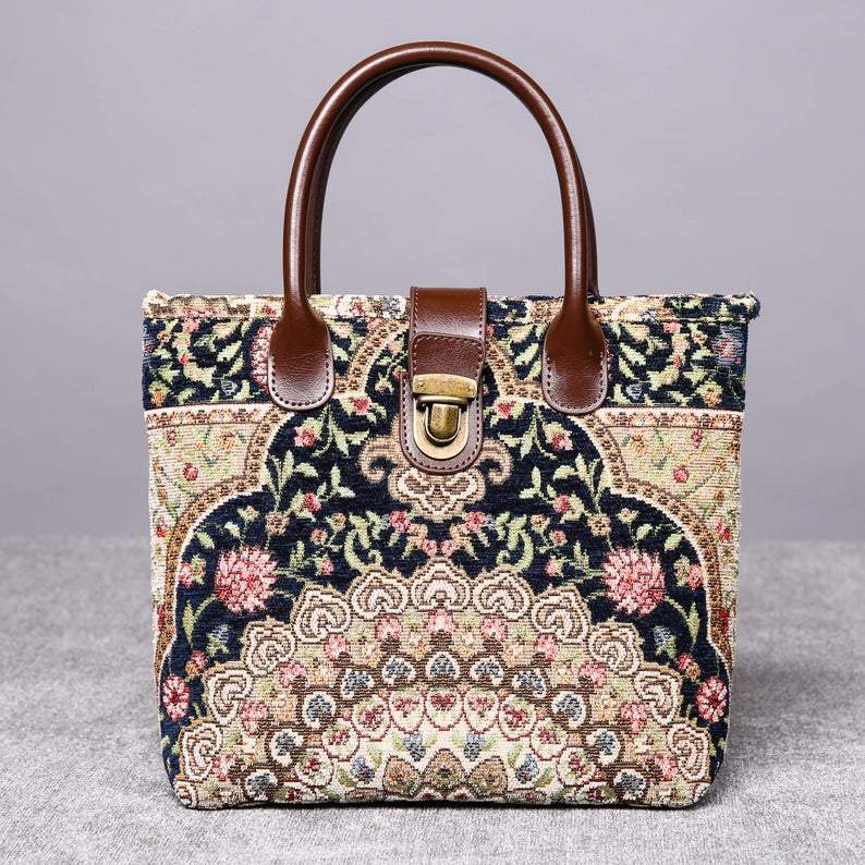 Mini Carpet Tote Oriental Navy