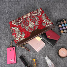 Load image into Gallery viewer, Carpet Makeup Bag&lt;br&gt;Victorian Blossom Red/Gold
