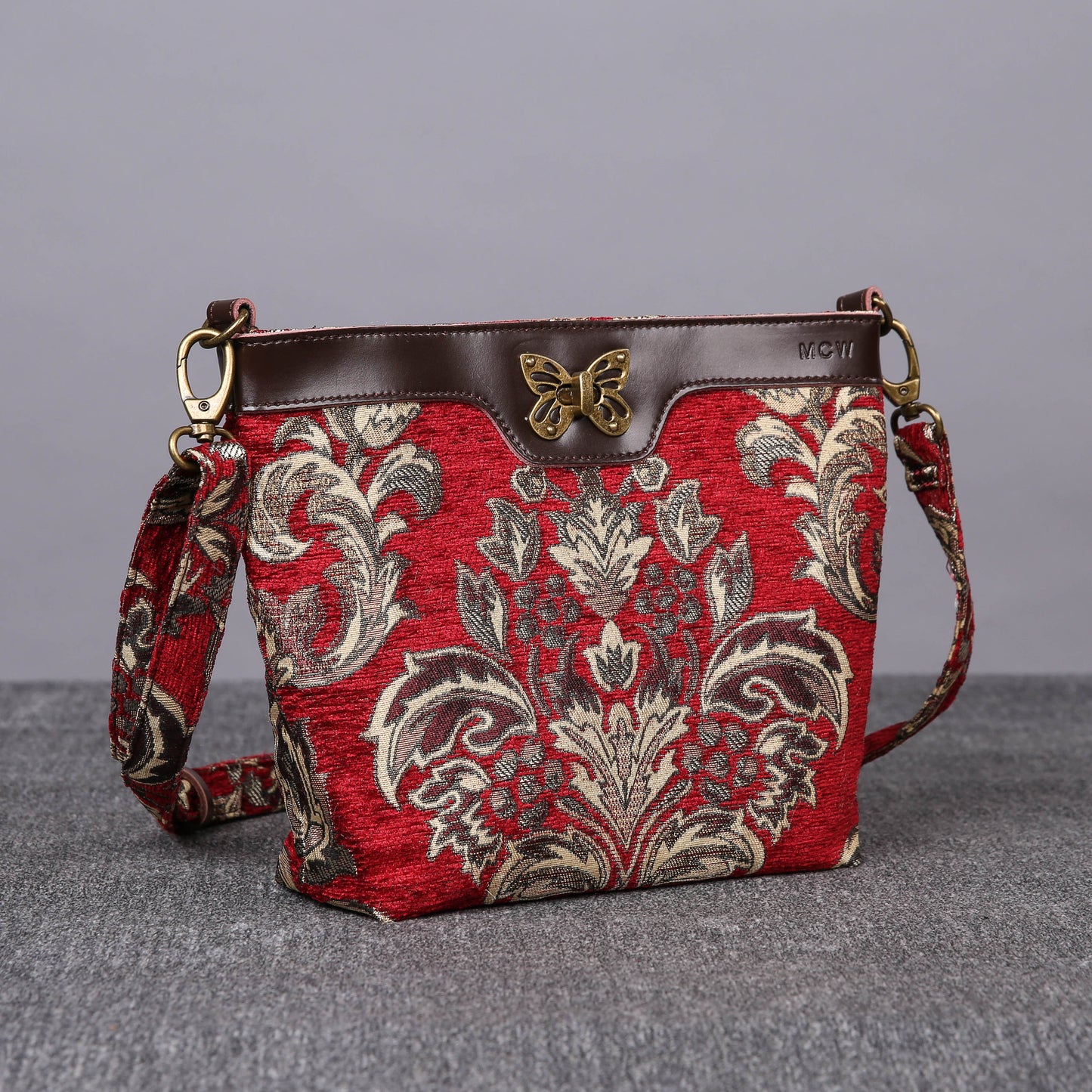 Carpet Crossbody Bag Victorian Blossom Red/Gold