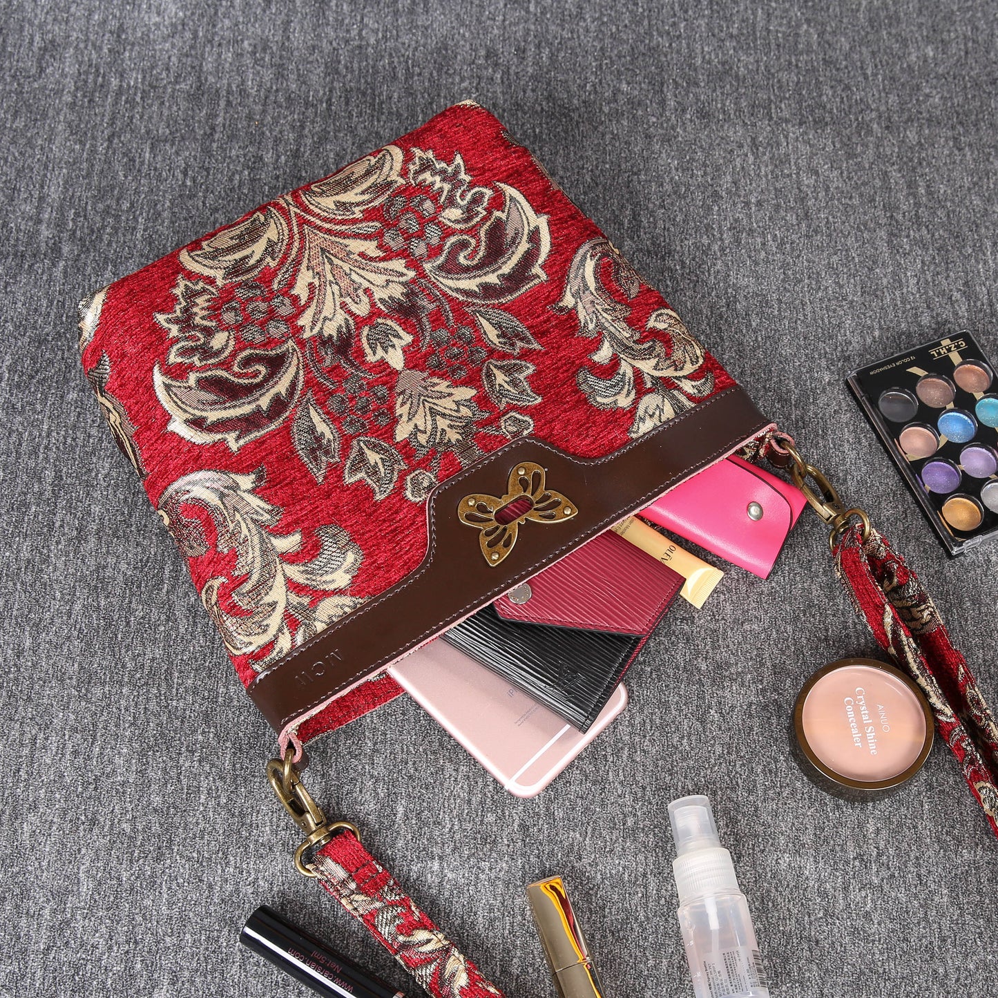 Carpet Crossbody Bag Victorian Blossom Red/Gold