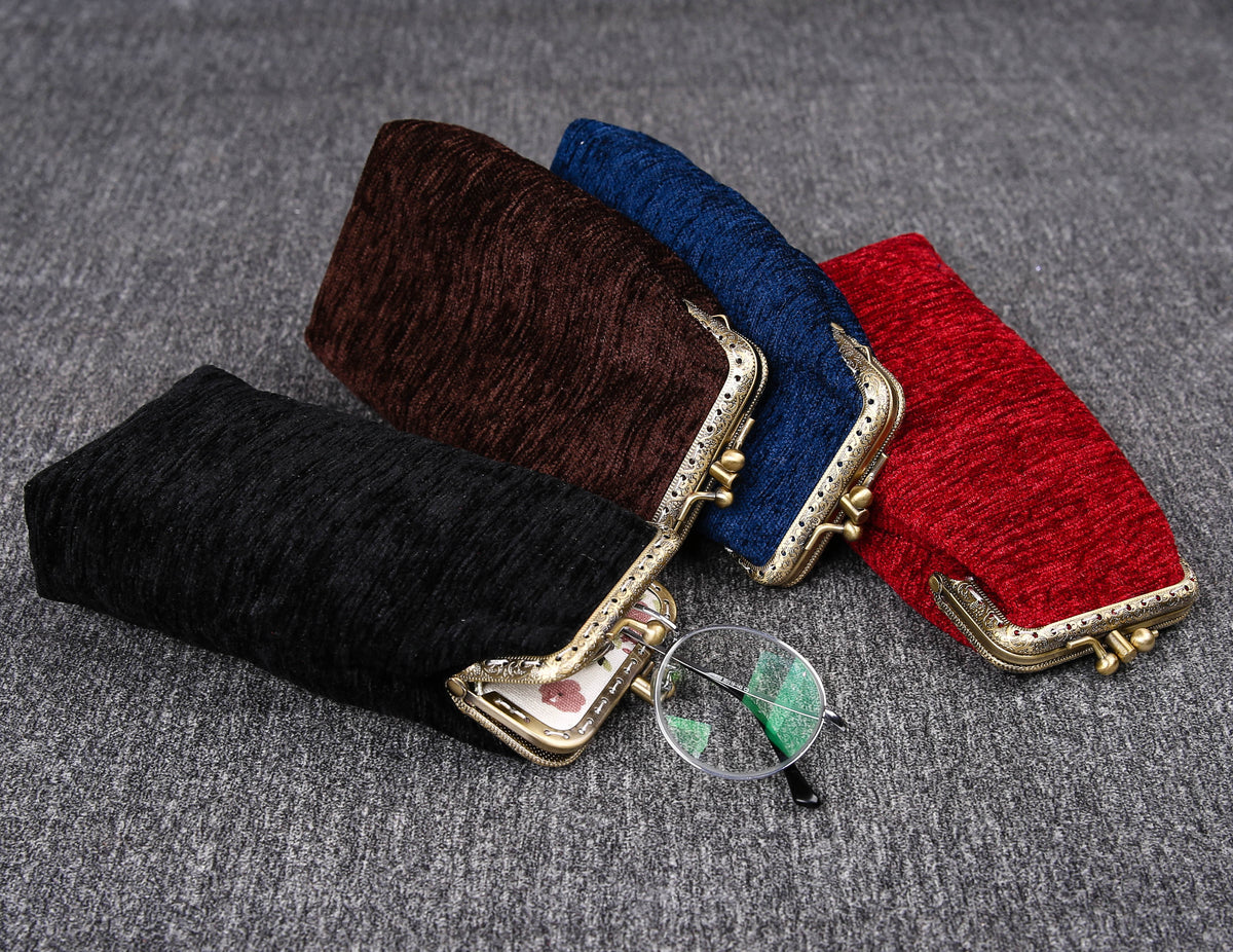 Vintage Carpet Glasses Case Double Kiss Lock<br>Solid Color