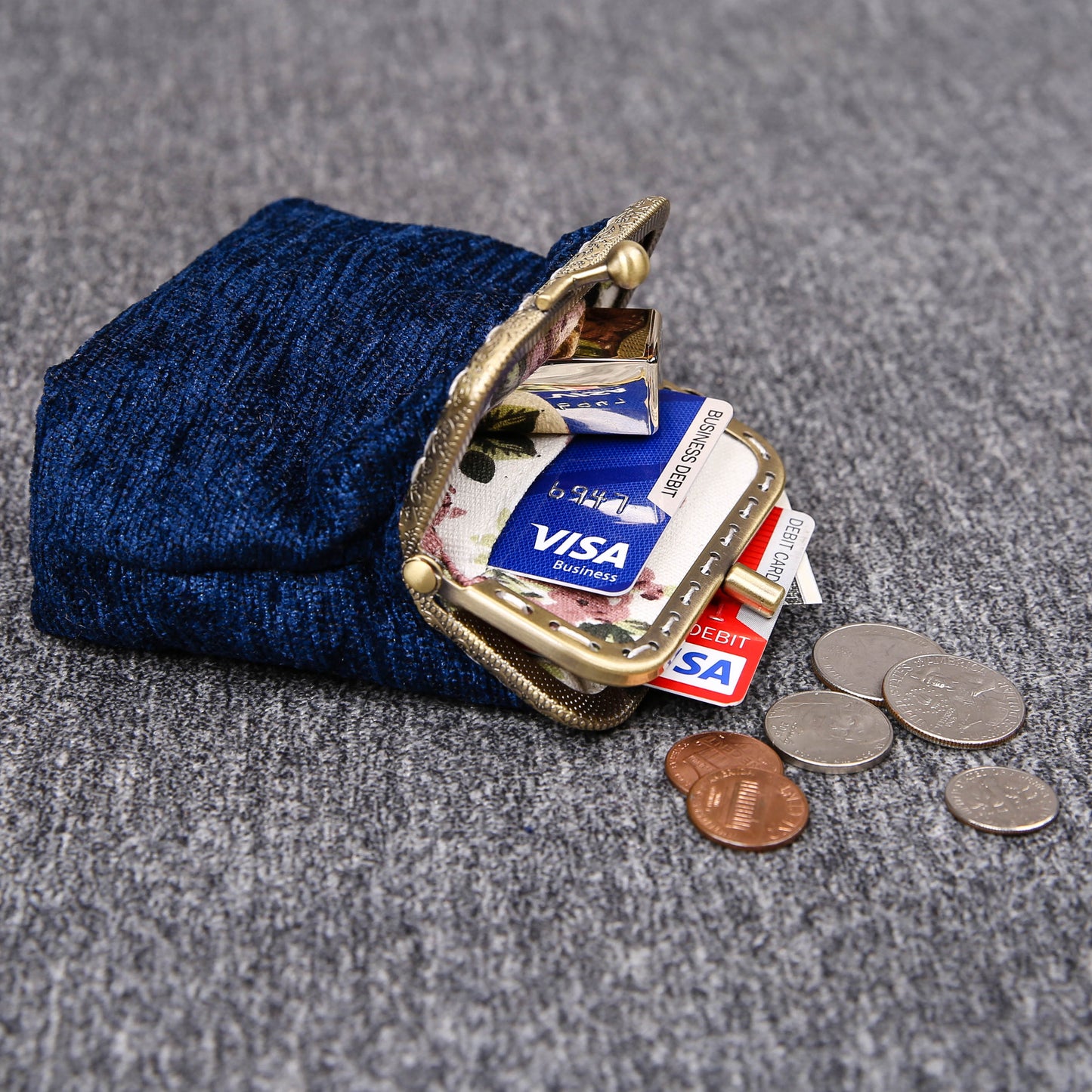 Vintage Carpet Coin Purse Double Kiss Lock<br>Solid Color