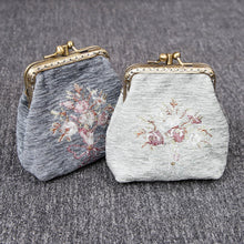 Load image into Gallery viewer, Vintage Carpet Coin Purse Double Kiss Lock&lt;br&gt;Bouquet Pattern
