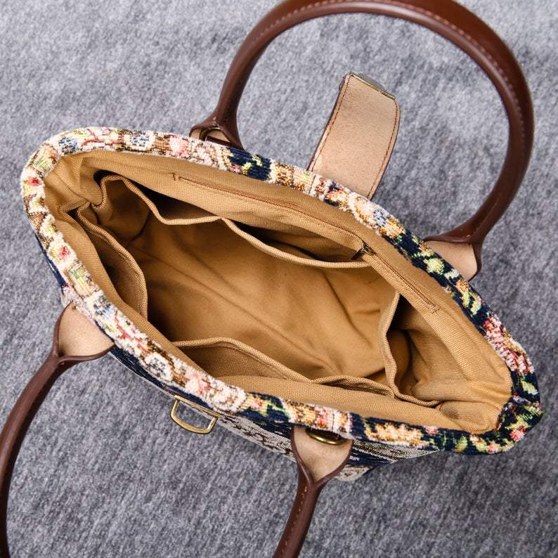 Mini Carpet Tote Oriental Navy