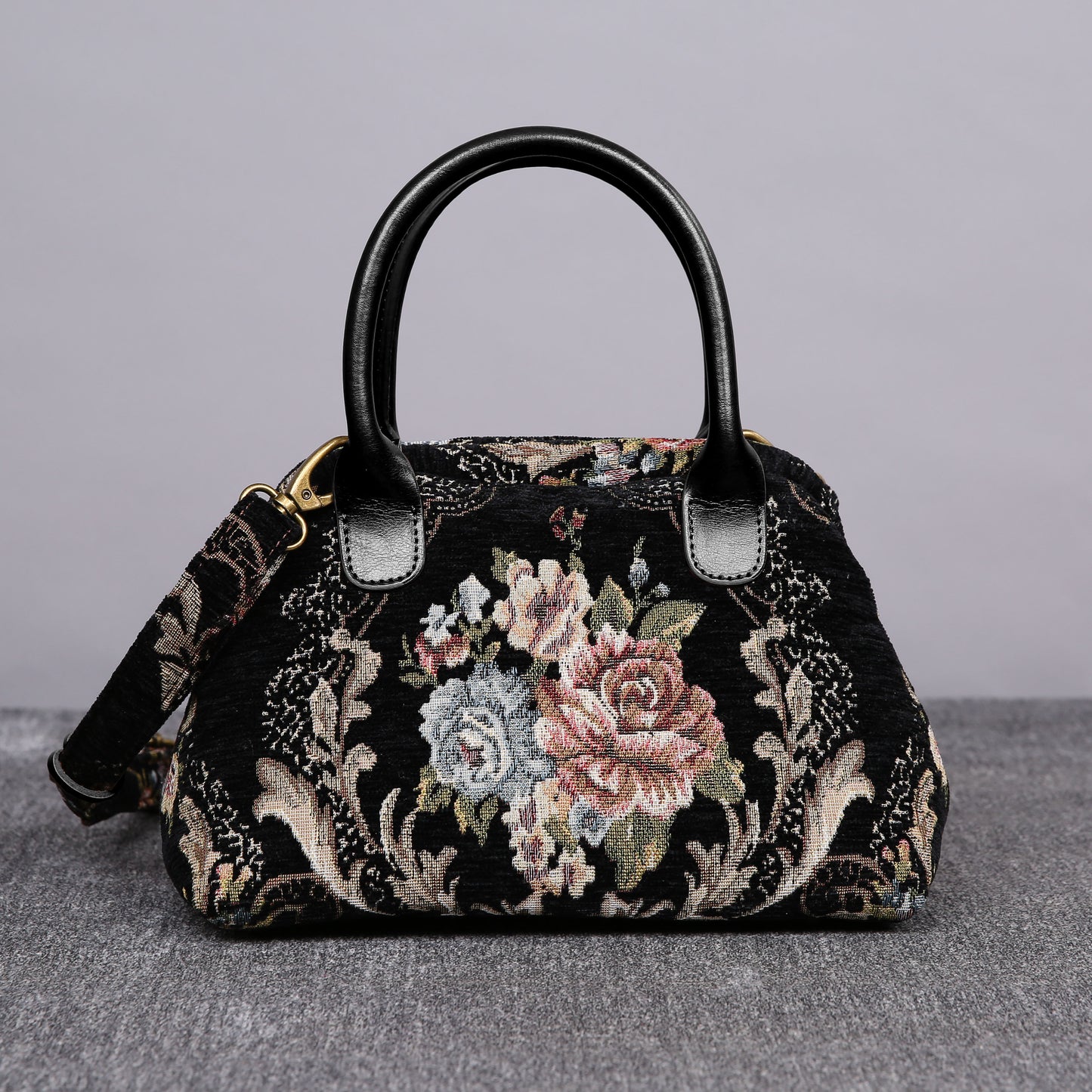 Carpet Handbag<br>Floral Black