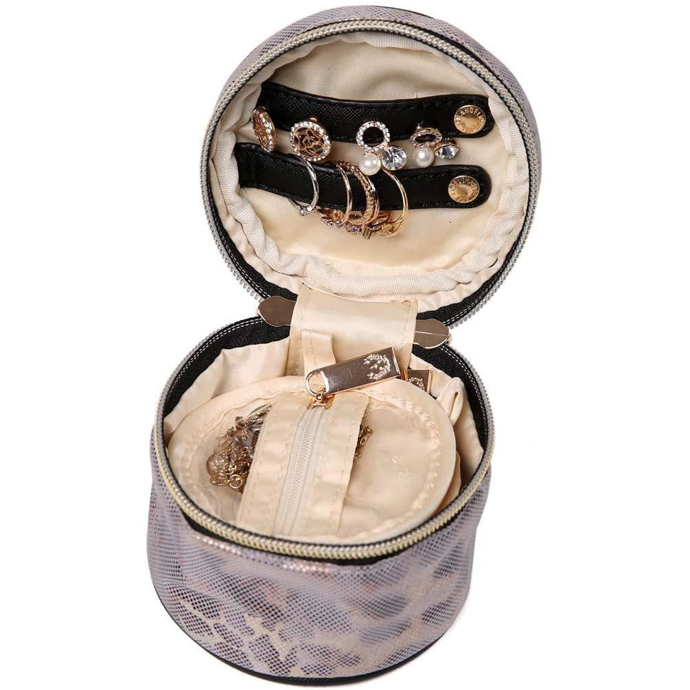 Round Jewelry Case Metallic Silver