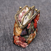 Load image into Gallery viewer, Vintage Carpet Coin Purse Double Kiss Lock&lt;br&gt;Floral Rose
