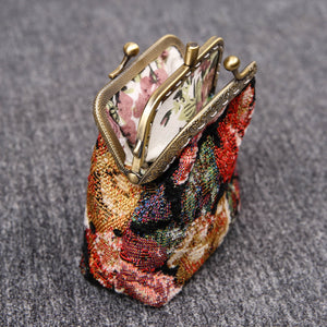 Vintage Carpet Coin Purse Double Kiss Lock<br>Floral Rose