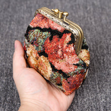 Load image into Gallery viewer, Vintage Carpet Coin Purse Double Kiss Lock&lt;br&gt;Floral Rose
