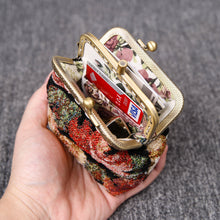 Load image into Gallery viewer, Vintage Carpet Coin Purse Double Kiss Lock&lt;br&gt;Floral Rose
