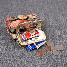 Load image into Gallery viewer, Vintage Carpet Coin Purse Double Kiss Lock&lt;br&gt;Floral Rose
