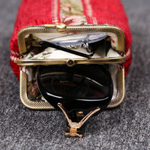Load image into Gallery viewer, Vintage Carpet Glasses Case Double Kiss Lock&lt;br&gt;Floral Stripes
