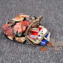 Load image into Gallery viewer, Vintage Carpet Coin Purse Double Kiss Lock&lt;br&gt;Floral Rose
