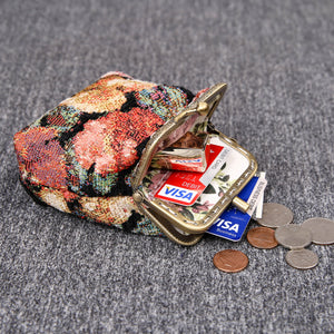 Vintage Carpet Coin Purse Double Kiss Lock<br>Floral Rose