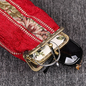 Vintage Carpet Glasses Case Double Kiss Lock<br>Floral Stripes