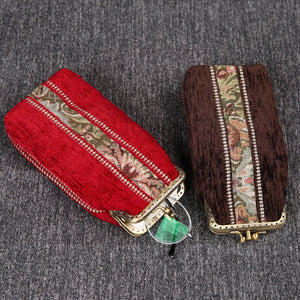 Vintage Carpet Glasses Case Double Kiss Lock<br>Floral Stripes