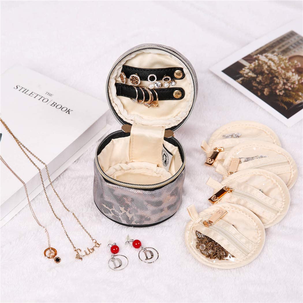 Round Jewelry Case Metallic Silver