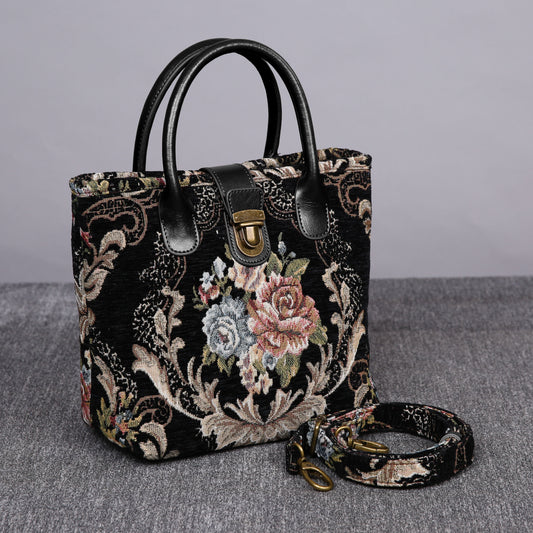 Mini Carpet Tote Floral Black