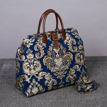 Load image into Gallery viewer, Mary Poppins Carpet Bag&lt;br&gt;Victorian Blossom Blue/Gold
