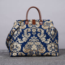 Load image into Gallery viewer, Mary Poppins Carpet Bag&lt;br&gt;Victorian Blossom Blue/Gold
