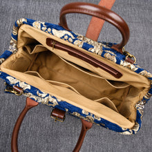 Load image into Gallery viewer, Mary Poppins Carpet Bag&lt;br&gt;Victorian Blossom Blue/Gold
