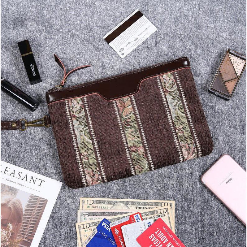 Carpet Clutch & Wristlet<br>Floral Stripes Coffee