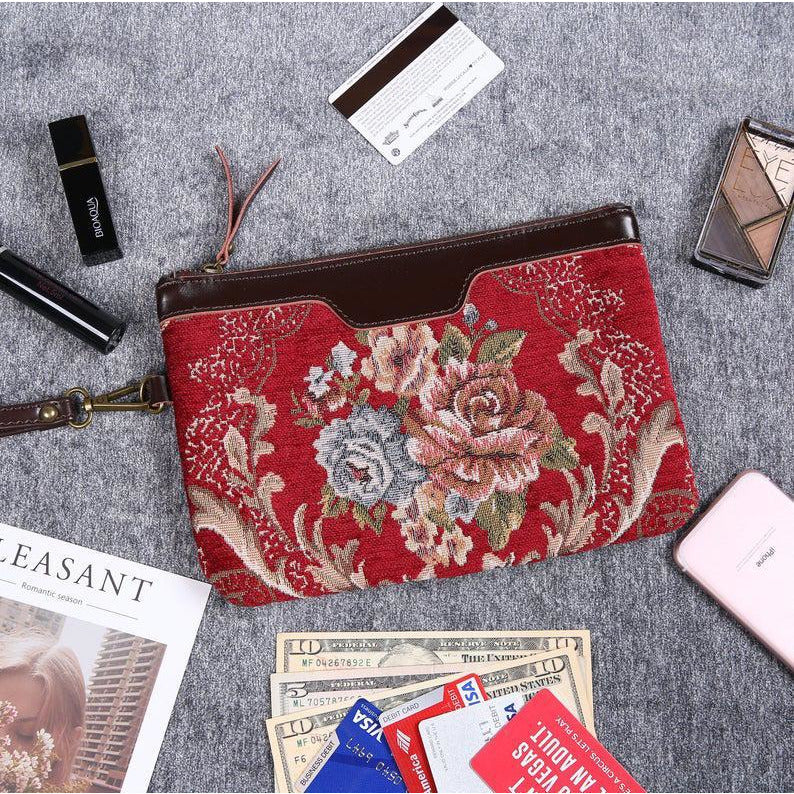 Carpet Clutch & Wristlet<br>Floral Wine