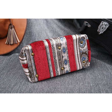 Load image into Gallery viewer, Carpet Purse&lt;br&gt;Ethnic Stripes Wine
