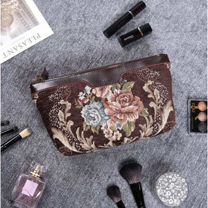 Carpet Makeup Bag<br>Floral Coffee