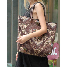 Load image into Gallery viewer, Carpet Tote&lt;br&gt;Floral Coffee
