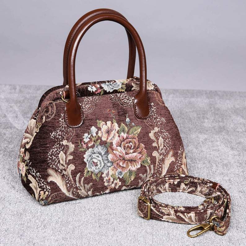 Carpet Handbag Floral Coffee